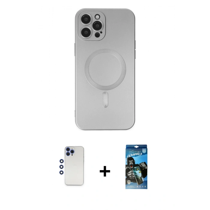MARSİLYAN™- iPhone 12 Pro Max Kılıf Akış Minimal Özel Seri - Siyah 34D Izgaralı Cam + Shine Kamera Lens - LT