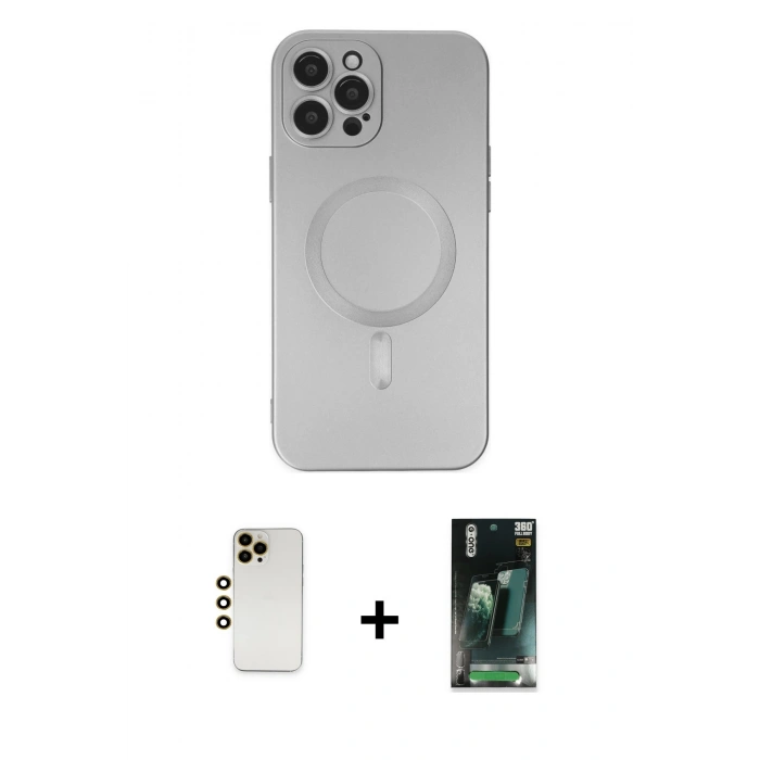 MARSİLYAN™- iPhone 12 Pro Max Kılıf Akış Minimal Özel Seri - Siyah 360 Mat Full Body Arka Koruyucu + Shine Kamera Lens - GD