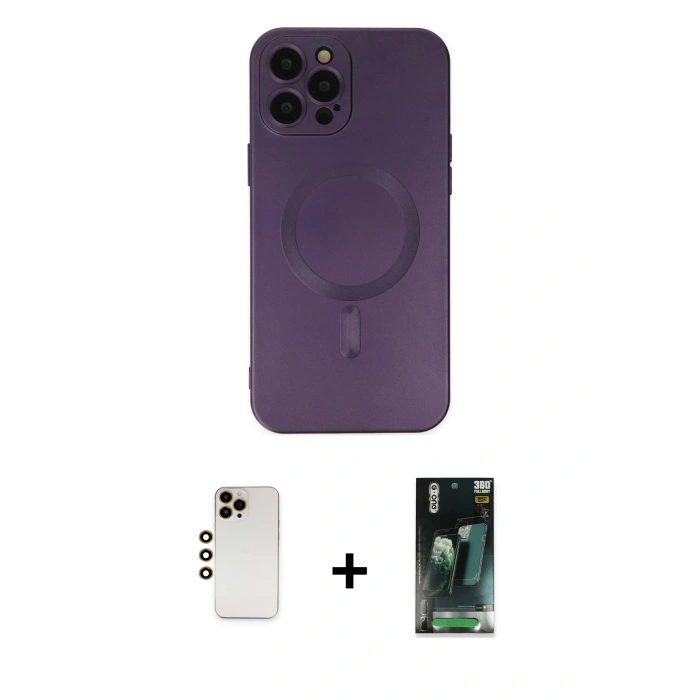 MARSİLYAN™- iPhone 12 Pro Max Kılıf Akış Minimal Özel Seri - Siyah 360 Mat Full Body Arka Koruyucu + Shine Kamera Lens - GD