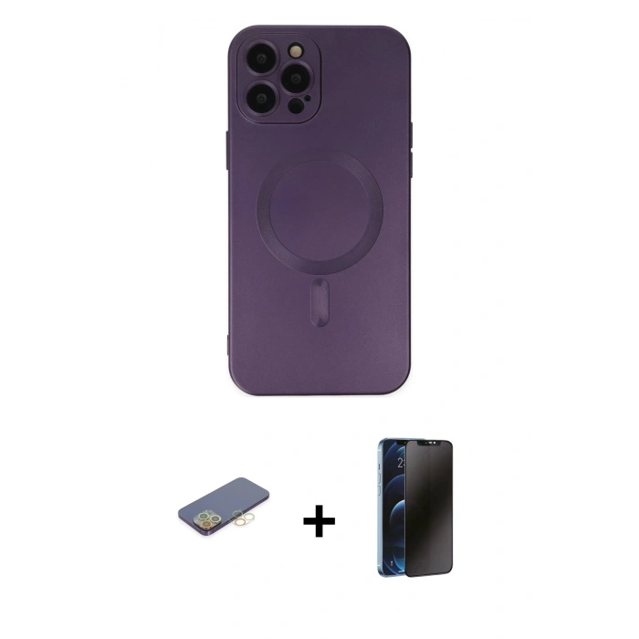 MARSİLYAN™- iPhone 12 Pro Max Kılıf Akış Minimal Özel Seri - Siyah 3D Antistatik Hayalet Cam Ekran Koruyucu + Sarı Renkli Kamera Lens Koruma Cam