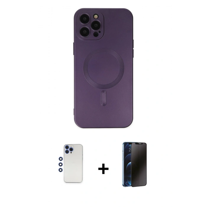 MARSİLYAN™- iPhone 12 Pro Max Kılıf Akış Minimal Özel Seri - Siyah 3D Antistatik Hayalet Cam Ekran Koruyucu + Shine Kamera Lens - LT