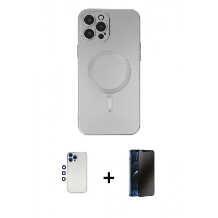 MARSİLYAN™- iPhone 12 Pro Max Kılıf Akış Minimal Özel Seri - Siyah 3D Antistatik Hayalet Cam Ekran Koruyucu + Shine Kamera Lens - LT