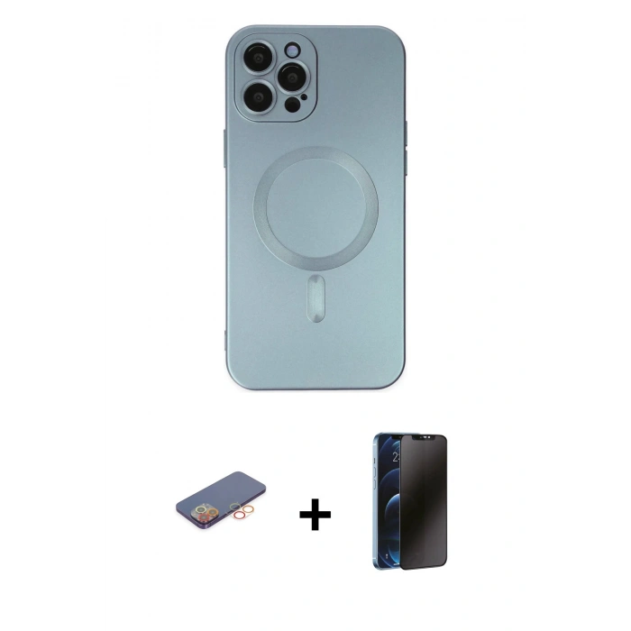 MARSİLYAN™- iPhone 12 Pro Max Kılıf Akış Minimal Özel Seri - Siyah 3D Antistatik Hayalet Cam Ekran Koruyucu + Renkli Kamera Lens Koruma Cam - TU