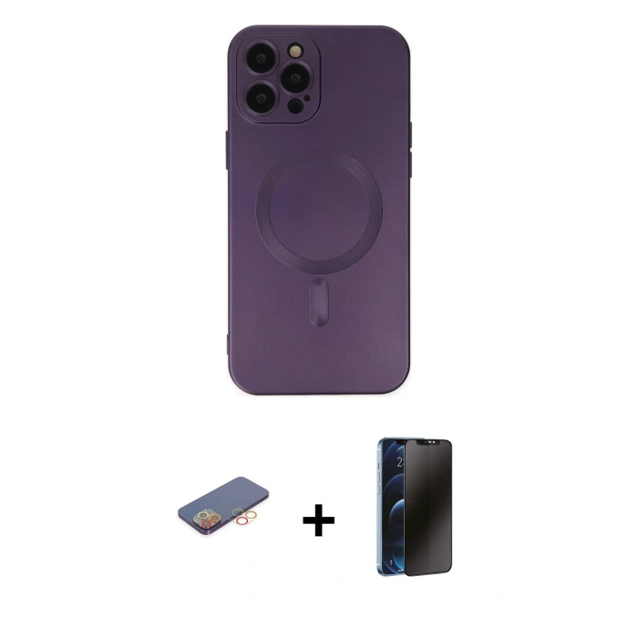 MARSİLYAN™- iPhone 12 Pro Max Kılıf Akış Minimal Özel Seri - Siyah 3D Antistatik Hayalet Cam Ekran Koruyucu + Renkli Kamera Lens Koruma Cam - TU