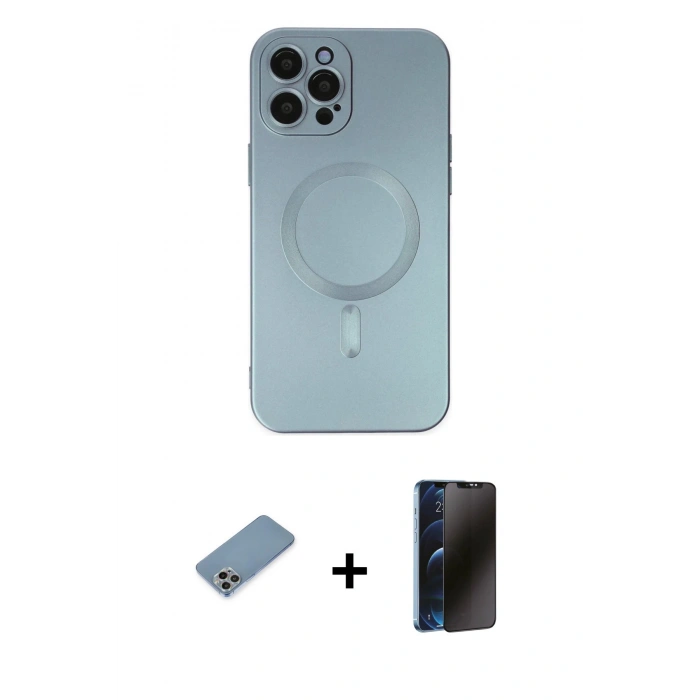 MARSİLYAN™- iPhone 12 Pro Max Kılıf Akış Minimal Özel Seri - Siyah 3D Antistatik Hayalet Cam Ekran Koruyucu + Gökkuşağı Shine Kamera Lens Koruma Cam