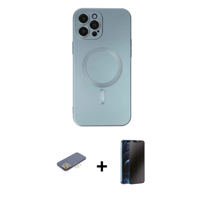 MARSİLYAN™- iPhone 12 Pro Max Kılıf Akış Minimal Özel Seri - Siyah 3D Antistatik Hayalet Cam Ekran Koruyucu + Sarı Renkli Kamera Lens Koruma Cam