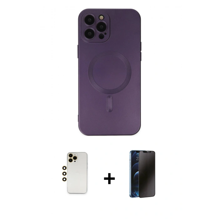 MARSİLYAN™- iPhone 12 Pro Max Kılıf Akış Minimal Özel Seri - Siyah 3D Antistatik Hayalet Cam Ekran Koruyucu + Gold Shine Kamera Lens