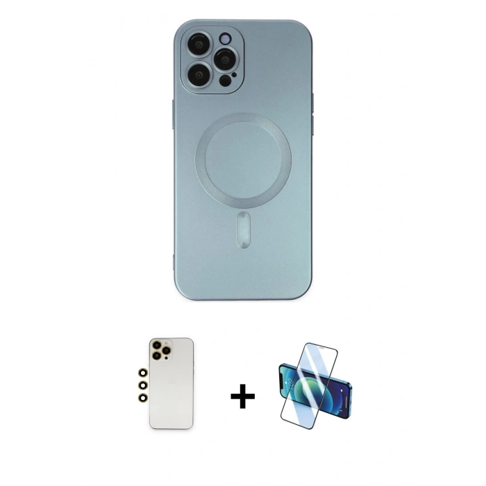 MARSİLYAN™- iPhone 12 Pro Max Kılıf Akış Minimal Özel Seri - Siyah 3D Antistatik Seramik Nano Ekran Koruyucu + Shine Kamera Lens - GD