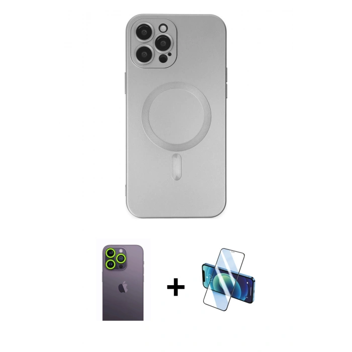 MARSİLYAN™- iPhone 12 Pro Max Kılıf Akış Minimal Özel Seri - Siyah 3D Antistatik Seramik Nano Ekran Koruyucu + Neon Fosforlu Kamera Lens - YL