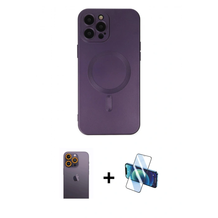 MARSİLYAN™- iPhone 12 Pro Max Kılıf Akış Minimal Özel Seri - Siyah 3D Antistatik Seramik Nano Ekran Koruyucu + Neon Fosforlu Kamera Lens - SI