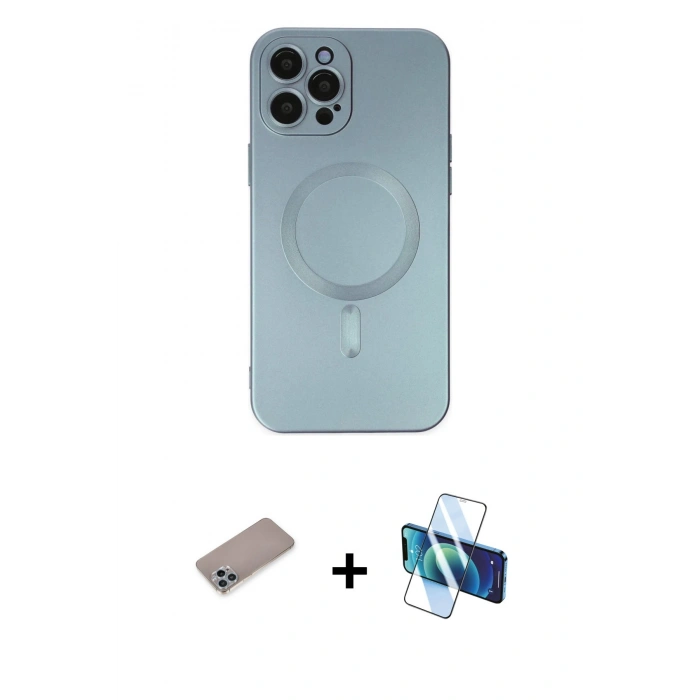 MARSİLYAN™- iPhone 12 Pro Max Kılıf Akış Minimal Özel Seri - Siyah 3D Antistatik Seramik Nano Ekran Koruyucu + Shine Kamera Lens Koruma Cam - SABE