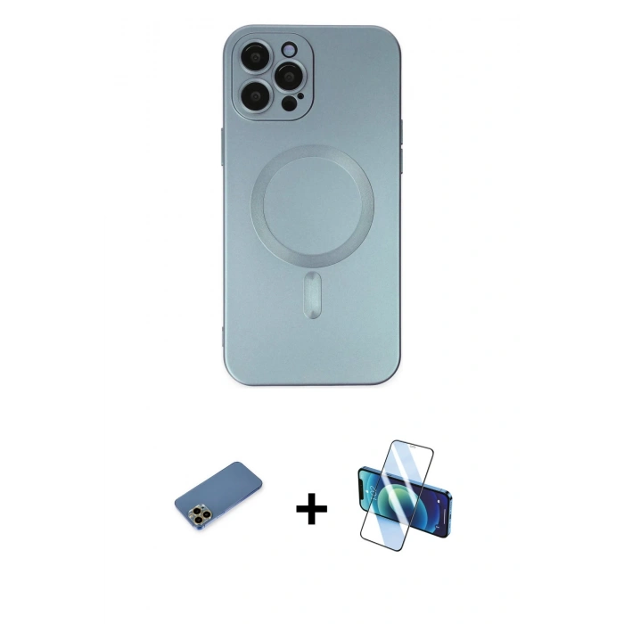 MARSİLYAN™- iPhone 12 Pro Max Kılıf Akış Minimal Özel Seri - Siyah 3D Antistatik Seramik Nano Ekran Koruyucu + Shine Kamera Lens Koruma Cam - GD