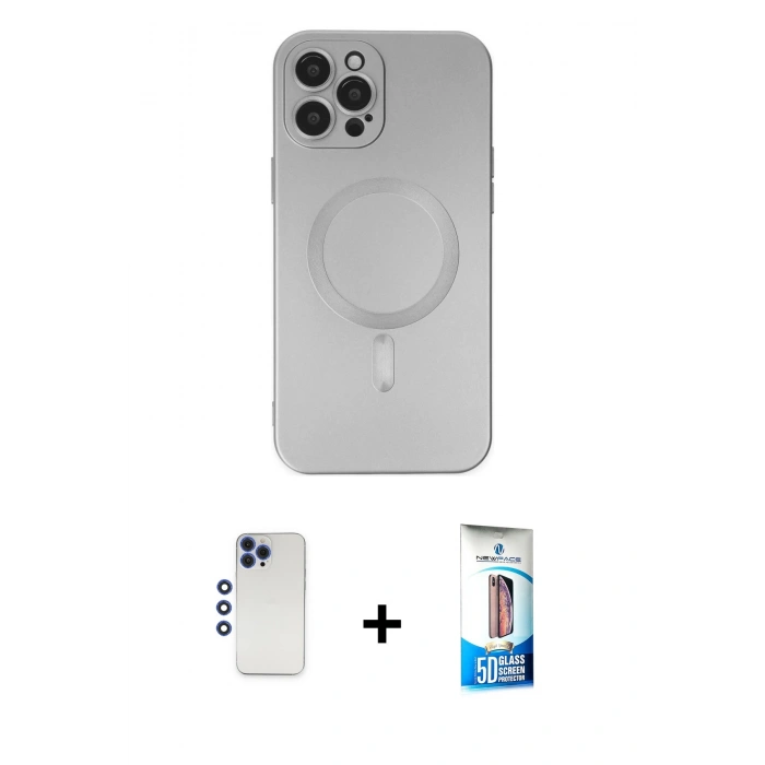MARSİLYAN™- iPhone 12 Pro Max Kılıf Akış Minimal Özel Seri - Siyah 5D Eko Cam Ekran Koruyucu + Shine Kamera Lens - LT