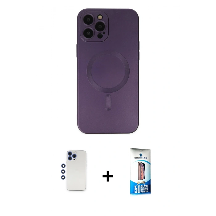 MARSİLYAN™- iPhone 12 Pro Max Kılıf Akış Minimal Özel Seri - Siyah 5D Eko Cam Ekran Koruyucu + Shine Kamera Lens - LT