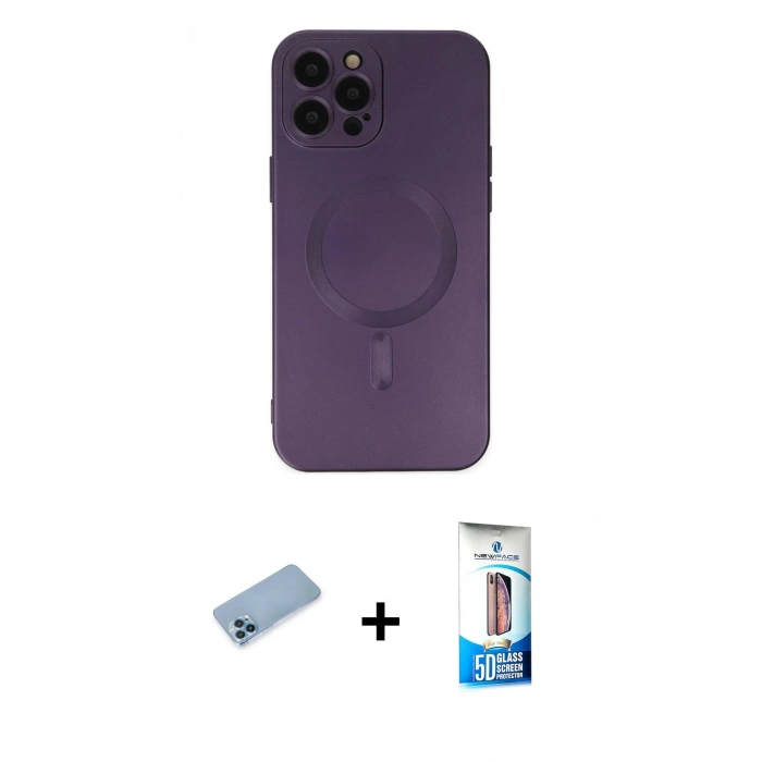 MARSİLYAN™- iPhone 12 Pro Max Kılıf Akış Minimal Özel Seri - Siyah 5D Eko Cam Ekran Koruyucu + Shine Kamera Lens Koruma Cam - MI