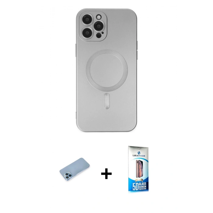 MARSİLYAN™- iPhone 12 Pro Max Kılıf Akış Minimal Özel Seri - Siyah 5D Eko Cam Ekran Koruyucu + Shine Kamera Lens Koruma Cam - MI