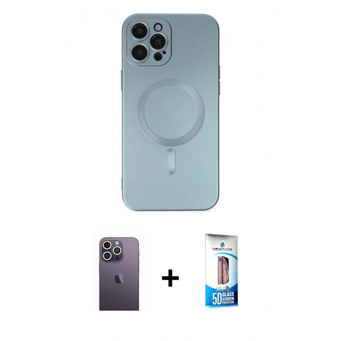 MARSİLYAN™- iPhone 12 Pro Max Kılıf Akış Minimal Özel Seri - Siyah 5D Eko Cam Ekran Koruyucu + Neon Fosforlu Kamera Lens - BZ