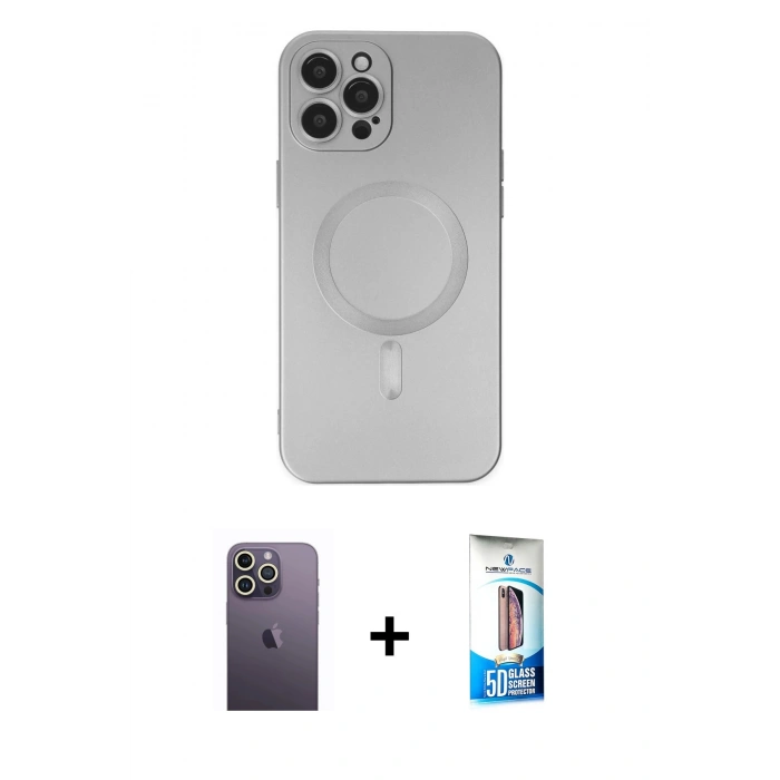 MARSİLYAN™- iPhone 12 Pro Max Kılıf Akış Minimal Özel Seri - Siyah 5D Eko Cam Ekran Koruyucu + Neon Fosforlu Kamera Lens - BZ