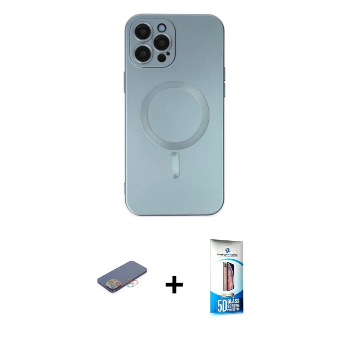 MARSİLYAN™- iPhone 12 Pro Max Kılıf Akış Minimal Özel Seri - Siyah 5D Eko Cam Ekran Koruyucu + Renkli Kamera Lens Koruma Cam - PE