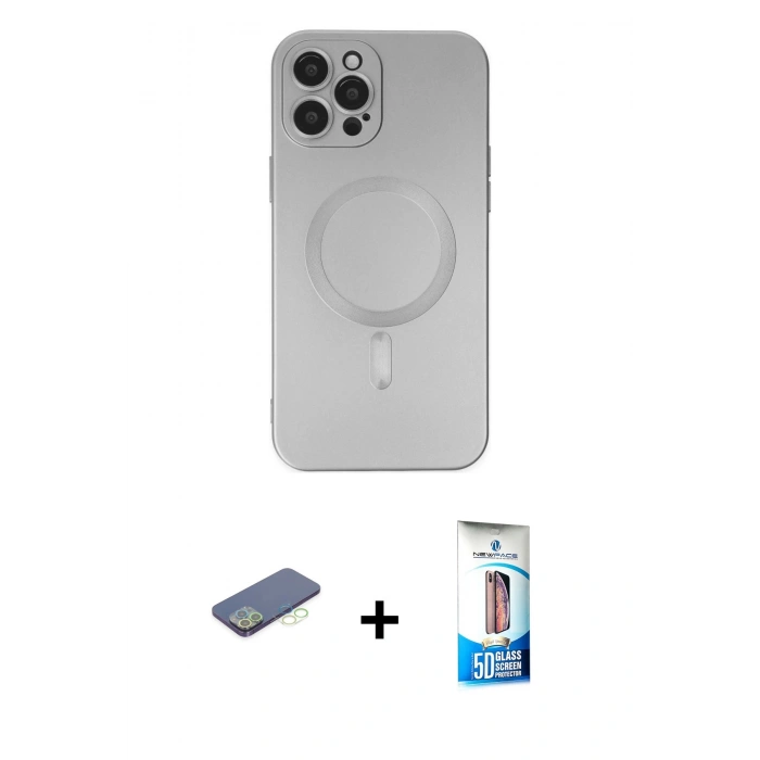 MARSİLYAN™- iPhone 12 Pro Max Kılıf Akış Minimal Özel Seri - Siyah 5D Eko Cam Ekran Koruyucu + Renkli Kamera Lens Koruma Cam - YL