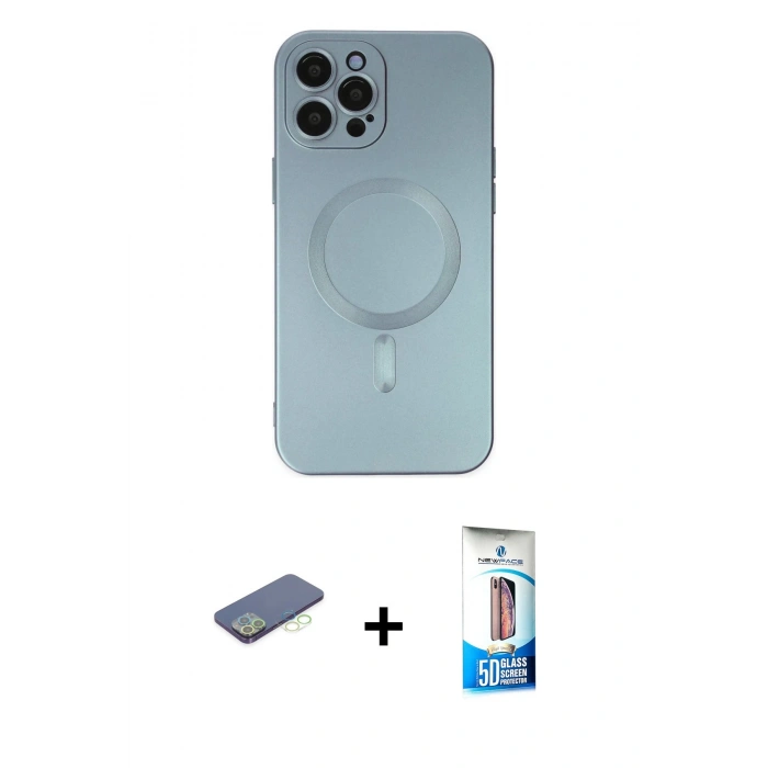 MARSİLYAN™- iPhone 12 Pro Max Kılıf Akış Minimal Özel Seri - Siyah 5D Eko Cam Ekran Koruyucu + Renkli Kamera Lens Koruma Cam - YL
