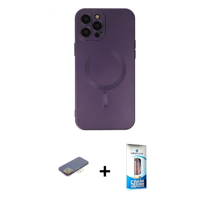 MARSİLYAN™- iPhone 12 Pro Max Kılıf Akış Minimal Özel Seri - Siyah 5D Eko Cam Ekran Koruyucu + Sarı Renkli Kamera Lens Koruma Cam
