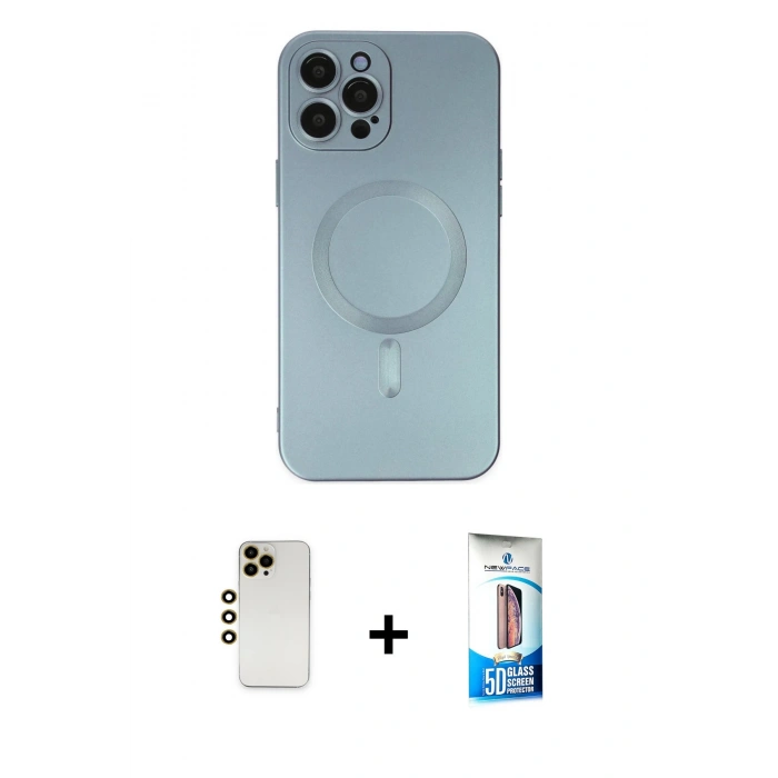 MARSİLYAN™- iPhone 12 Pro Max Kılıf Akış Minimal Özel Seri - Siyah 5D Eko Cam Ekran Koruyucu + Shine Kamera Lens - GD