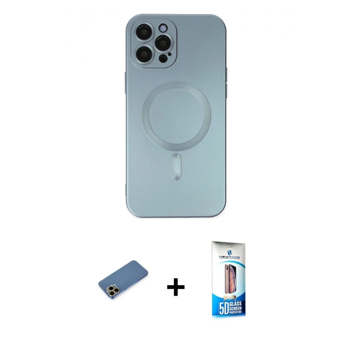 MARSİLYAN™- iPhone 12 Pro Max Kılıf Akış Minimal Özel Seri - Siyah 5D Eko Cam Ekran Koruyucu + Shine Kamera Lens Koruma Cam - GD