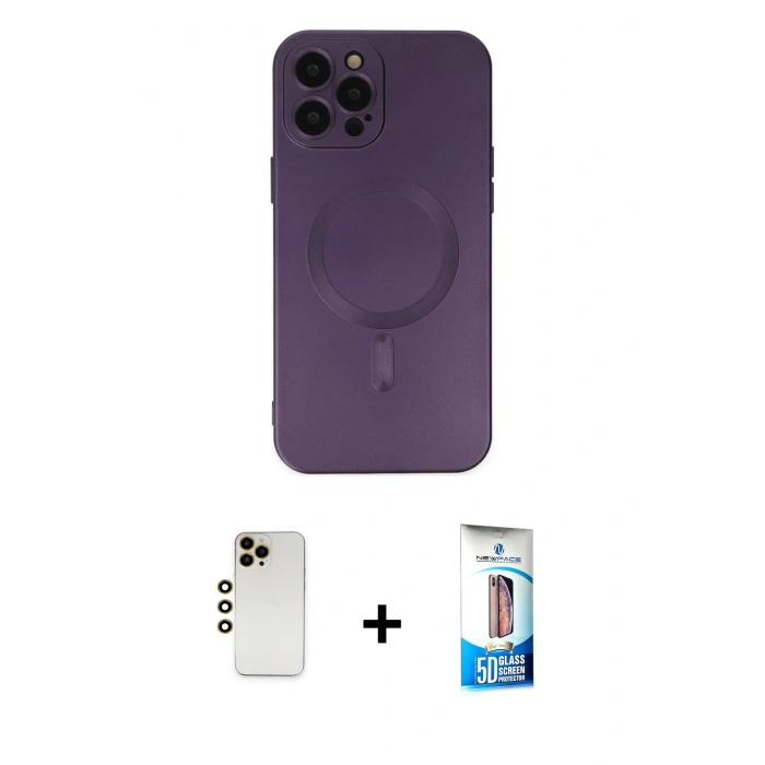 MARSİLYAN™- iPhone 12 Pro Max Kılıf Akış Minimal Özel Seri - Siyah 5D Eko Cam Ekran Koruyucu + Shine Kamera Lens - GD