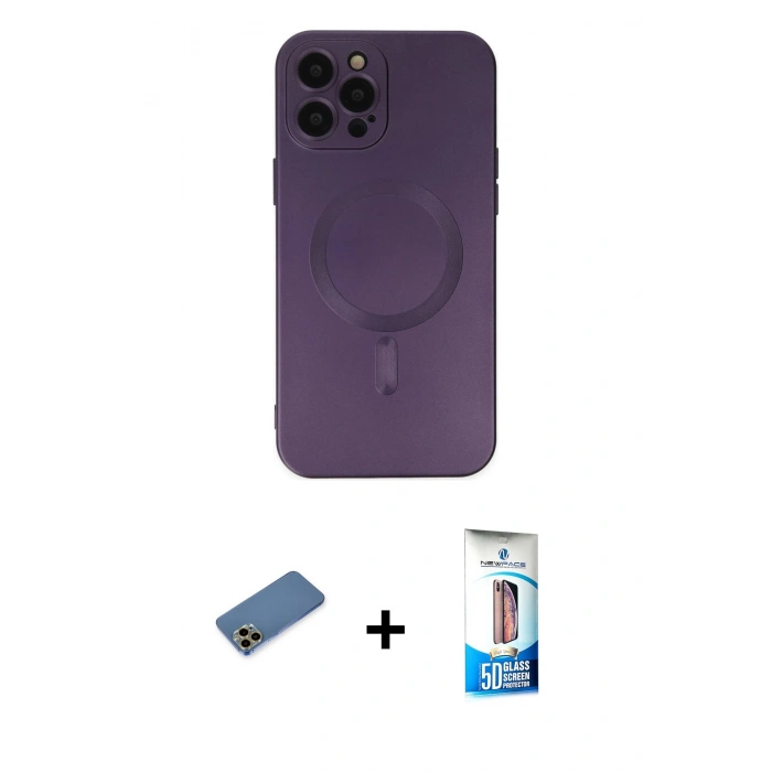 MARSİLYAN™- iPhone 12 Pro Max Kılıf Akış Minimal Özel Seri - Siyah 5D Eko Cam Ekran Koruyucu + Shine Kamera Lens Koruma Cam - GD