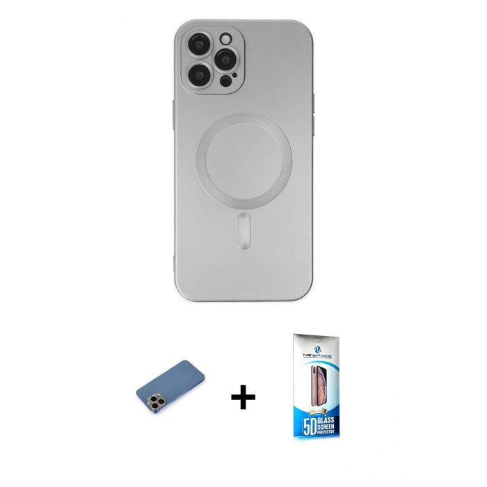 MARSİLYAN™- iPhone 12 Pro Max Kılıf Akış Minimal Özel Seri - Siyah 5D Eko Cam Ekran Koruyucu + Shine Kamera Lens Koruma Cam - GD