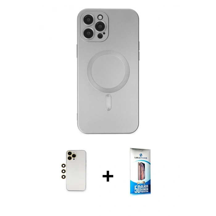 MARSİLYAN™- iPhone 12 Pro Max Kılıf Akış Minimal Özel Seri - Siyah 5D Eko Cam Ekran Koruyucu + Shine Kamera Lens - GD