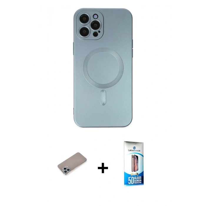 MARSİLYAN™- iPhone 12 Pro Max Kılıf Akış Minimal Özel Seri - Siyah 5D Eko Cam Ekran Koruyucu + Shine Kamera Lens Koruma Cam - SABE