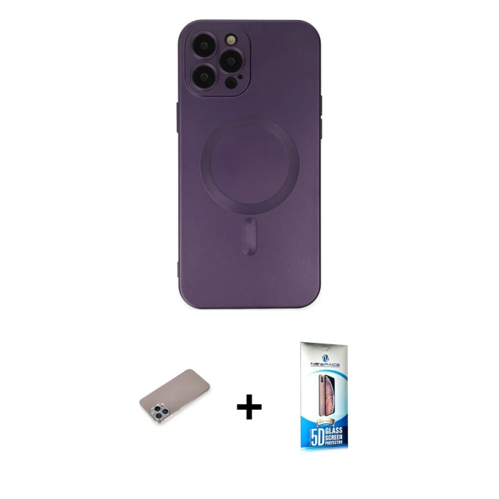 MARSİLYAN™- iPhone 12 Pro Max Kılıf Akış Minimal Özel Seri - Siyah 5D Eko Cam Ekran Koruyucu + Shine Kamera Lens Koruma Cam - SABE