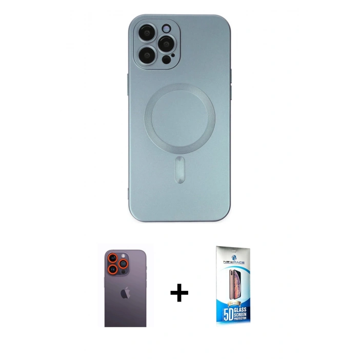 MARSİLYAN™- iPhone 12 Pro Max Kılıf Akış Minimal Özel Seri - Siyah 5D Eko Cam Ekran Koruyucu + Neon Fosforlu Kamera Lens - TU