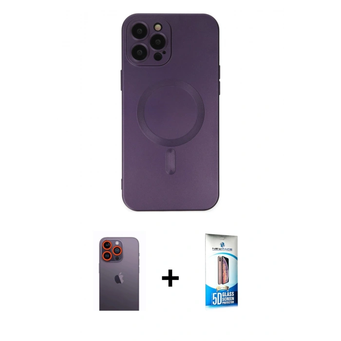 MARSİLYAN™- iPhone 12 Pro Max Kılıf Akış Minimal Özel Seri - Siyah 5D Eko Cam Ekran Koruyucu + Neon Fosforlu Kamera Lens - TU
