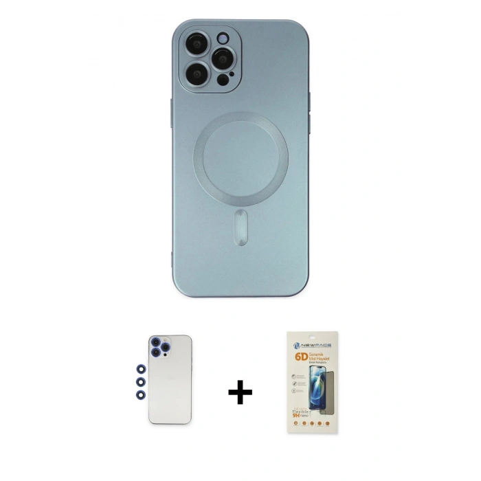MARSİLYAN™- iPhone 12 Pro Max Kılıf Akış Minimal Özel Seri - Siyah 6D Mat Seramik Hayalet Nano Ekran Koruyucu + Shine Kamera Lens - LT