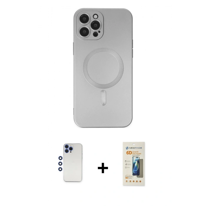 MARSİLYAN™- iPhone 12 Pro Max Kılıf Akış Minimal Özel Seri - Siyah 6D Mat Seramik Hayalet Nano Ekran Koruyucu + Shine Kamera Lens - LT