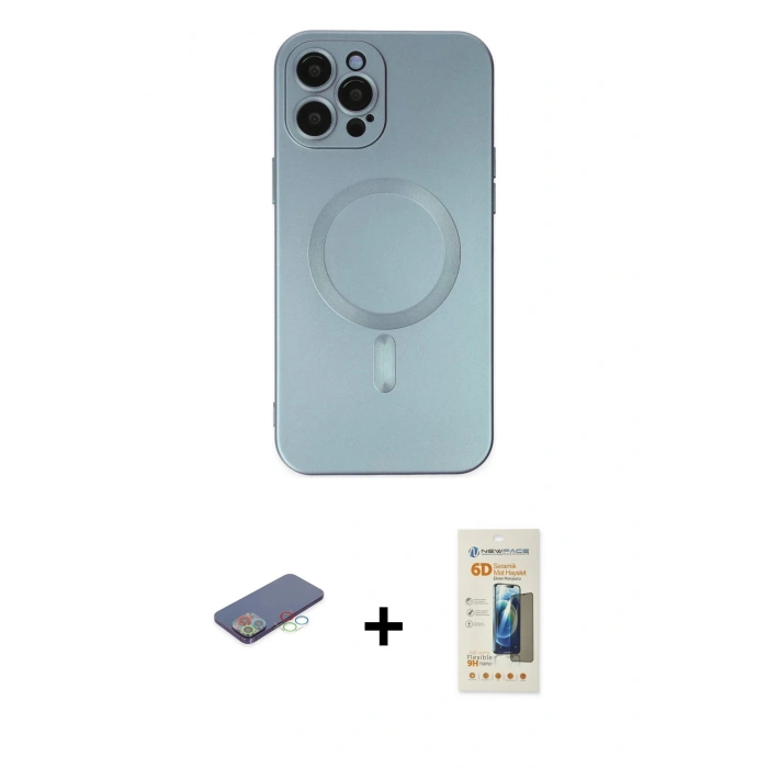 MARSİLYAN™- iPhone 12 Pro Max Kılıf Akış Minimal Özel Seri - Siyah 6D Mat Seramik Hayalet Nano Ekran Koruyucu + Renkli Kamera Lens Koruma Cam - MI
