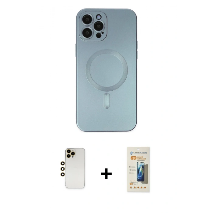 MARSİLYAN™- iPhone 12 Pro Max Kılıf Akış Minimal Özel Seri - Siyah 6D Mat Seramik Hayalet Nano Ekran Koruyucu + Shine Kamera Lens - GD