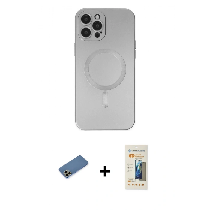 MARSİLYAN™- iPhone 12 Pro Max Kılıf Akış Minimal Özel Seri - Siyah 6D Mat Seramik Hayalet Nano Ekran Koruyucu + Shine Kamera Lens Koruma Cam - GD