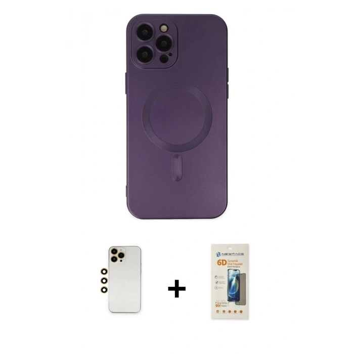 MARSİLYAN™- iPhone 12 Pro Max Kılıf Akış Minimal Özel Seri - Siyah 6D Mat Seramik Hayalet Nano Ekran Koruyucu + Shine Kamera Lens - GD