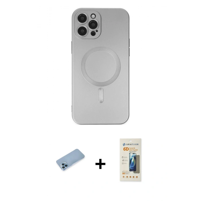 MARSİLYAN™- iPhone 12 Pro Max Kılıf Akış Minimal Özel Seri - Siyah 6D Mat Seramik Hayalet Nano Ekran Koruyucu + Shine Kamera Lens Koruma Cam - MI