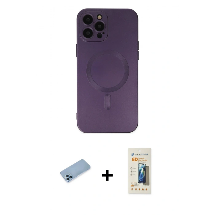 MARSİLYAN™- iPhone 12 Pro Max Kılıf Akış Minimal Özel Seri - Siyah 6D Mat Seramik Hayalet Nano Ekran Koruyucu + Shine Kamera Lens Koruma Cam - MI