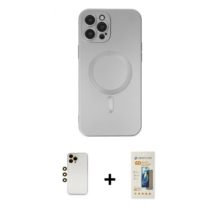 MARSİLYAN™- iPhone 12 Pro Max Kılıf Akış Minimal Özel Seri - Siyah 6D Mat Seramik Hayalet Nano Ekran Koruyucu + Shine Kamera Lens - GD
