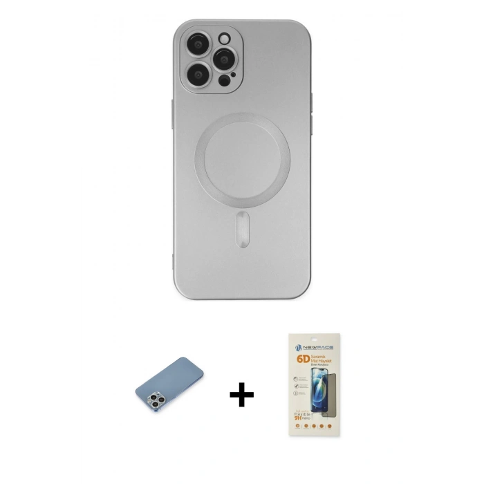 MARSİLYAN™- iPhone 12 Pro Max Kılıf Akış Minimal Özel Seri - Siyah 6D Mat Seramik Hayalet Nano Ekran Koruyucu + Shine Kamera Lens Koruma Cam - GS