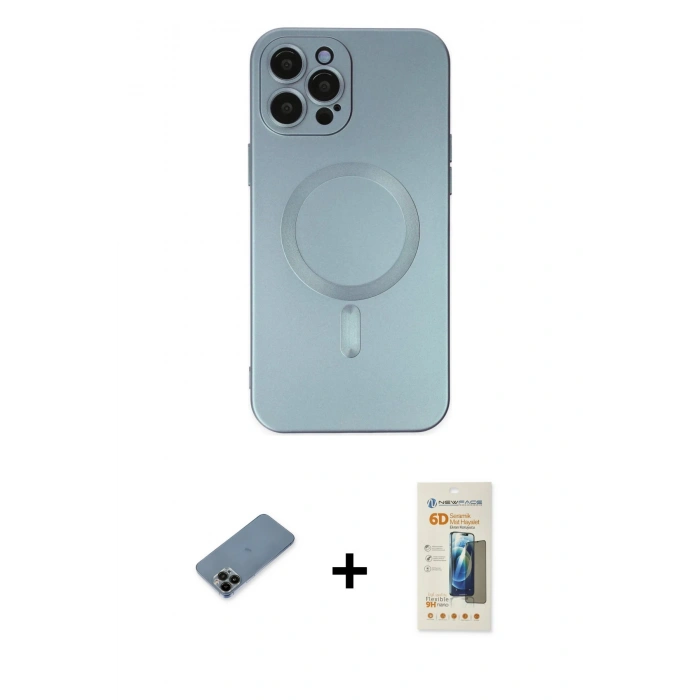 MARSİLYAN™- iPhone 12 Pro Max Kılıf Akış Minimal Özel Seri - Siyah 6D Mat Seramik Hayalet Nano Ekran Koruyucu + Siyah Shine Kamera Lens Koruma Cam