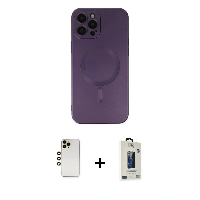 MARSİLYAN™- iPhone 12 Pro Max Kılıf Akış Minimal Özel Seri - Siyah Bilvis Hayalet Cam Ekran Koruyucu + Shine Kamera Lens - GD