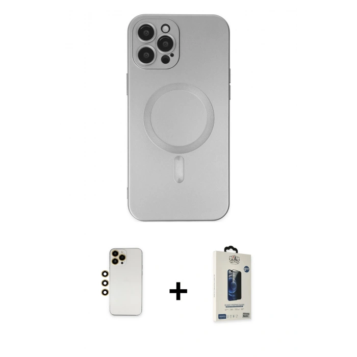 MARSİLYAN™- iPhone 12 Pro Max Kılıf Akış Minimal Özel Seri - Siyah Bilvis Hayalet Cam Ekran Koruyucu + Shine Kamera Lens - GD