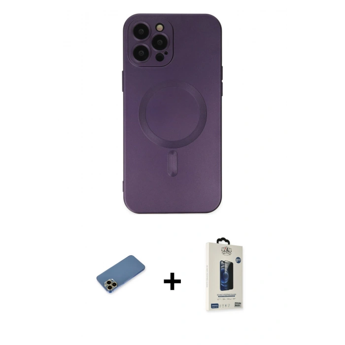 MARSİLYAN™- iPhone 12 Pro Max Kılıf Akış Minimal Özel Seri - Siyah Bilvis Hayalet Cam Ekran Koruyucu + Shine Kamera Lens Koruma Cam - GD